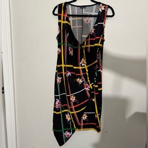 Zenobia Gold and Black Asymmetrical V-Neck Sundress Cocktail